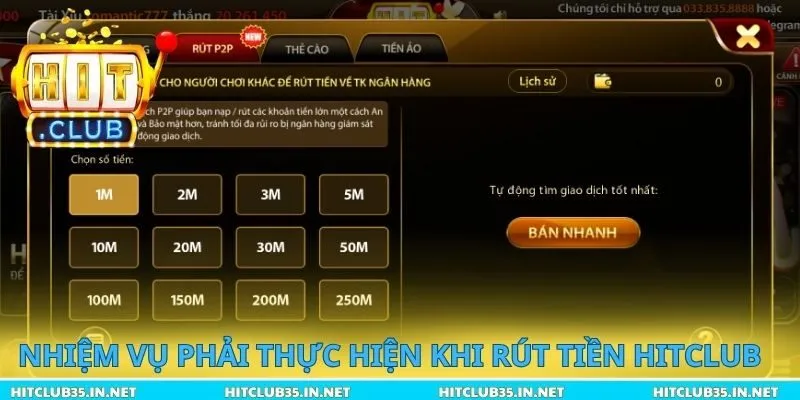 Nhiệm vụ phải thực hiện khi rút tiền Hitclub